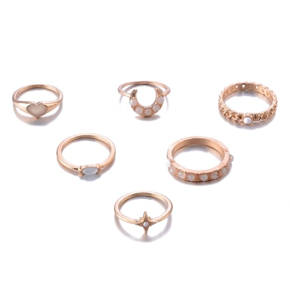 **GRETA* 6-Pc Gold x Opal Fashion Ring Set - Picture 6 of 7